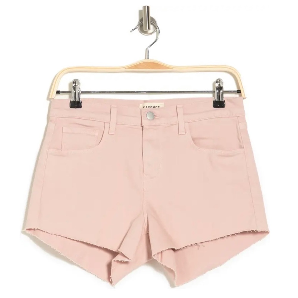 L’AGENCE pink distressed denim shorts